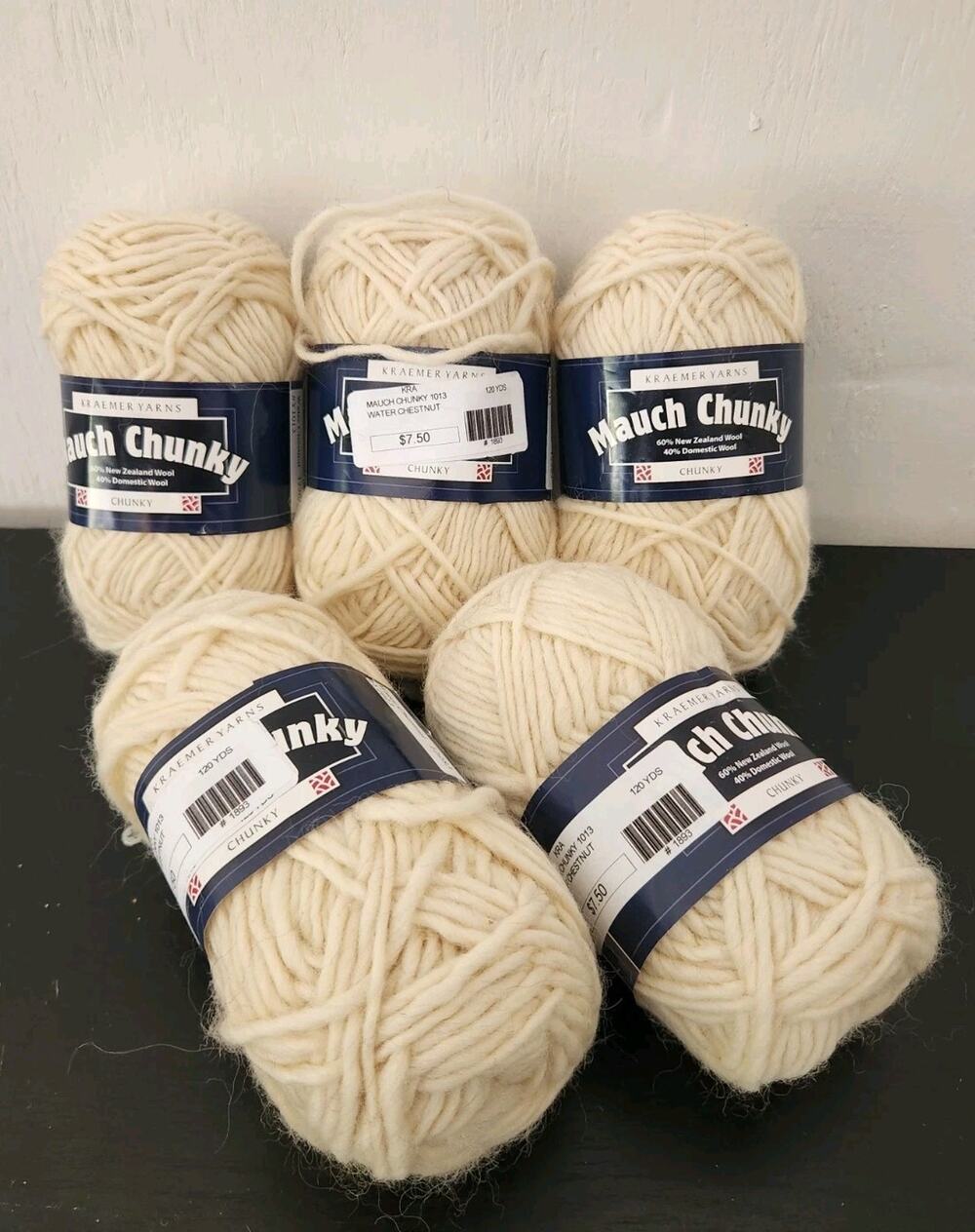Kraemer Yarns Mauch Chunky Lot 5 Skeins Water Chestnut Wool Chunky USA Made